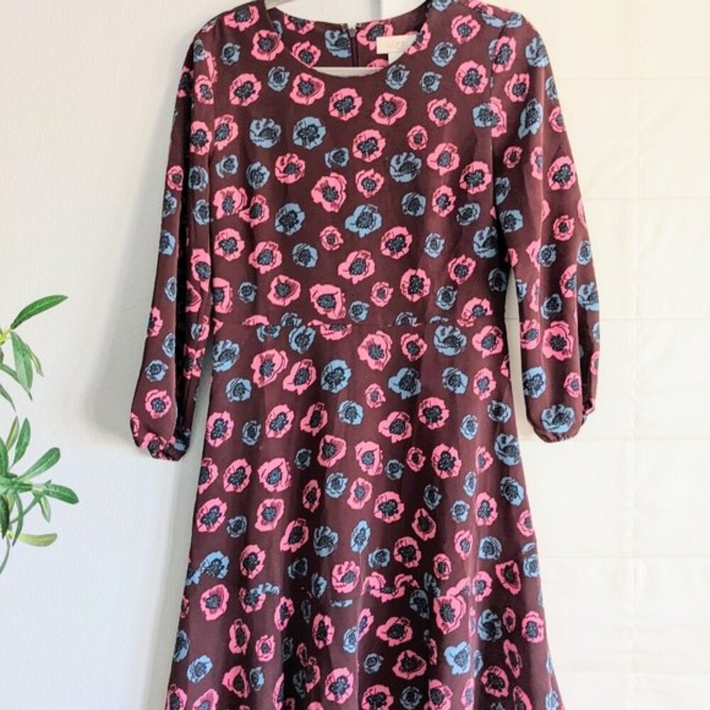 Ann Taylor Loft Outlet Floral Long Sleeve Dress 4 - Picture 3 of 12